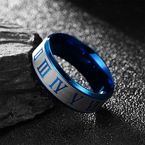 Image of PAURO Roman Numerals Wedding Band | Unisex Stainless Steel Jewelry, 8MM Classic Roman Numerals Couple Ring