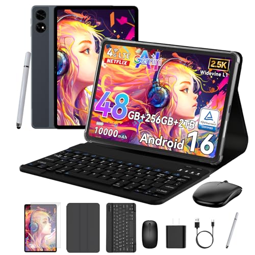 TABWEE Tablet 12 Pulgadas con Teclado - Android 16, 48 GB+256 GB, 10000 mAh, 16 MP+8 MP, 1600 * 2400 FHD+, Widevine L1, Gemini AI 3.1 Pro, Face ID, GPS, Tablet 4G LTE (4 Años de Garantía)