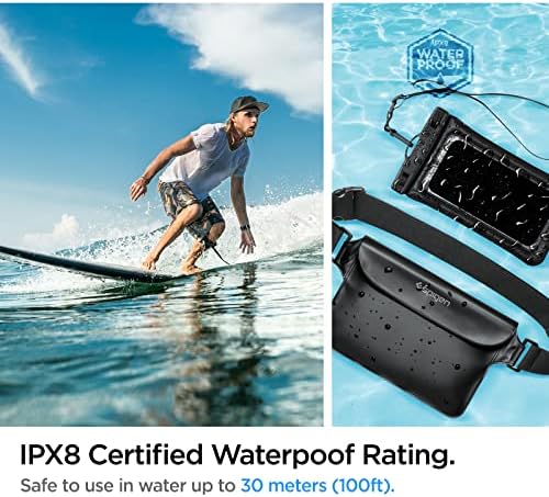Spigen Aqua Shield IPX8 Waterproof Pouch Bag and Waterproof Phone Pouch Case for Beach Swimming, Boating, Kayaking, Surfing and Fishing Black