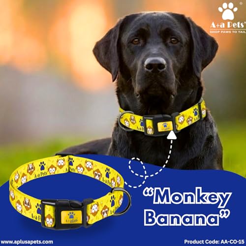 Image of A+a Pets' Monkey Banana' Collar for Dogs & Cats | Waterproof Adjustable for All Breeds (Yellow, L)