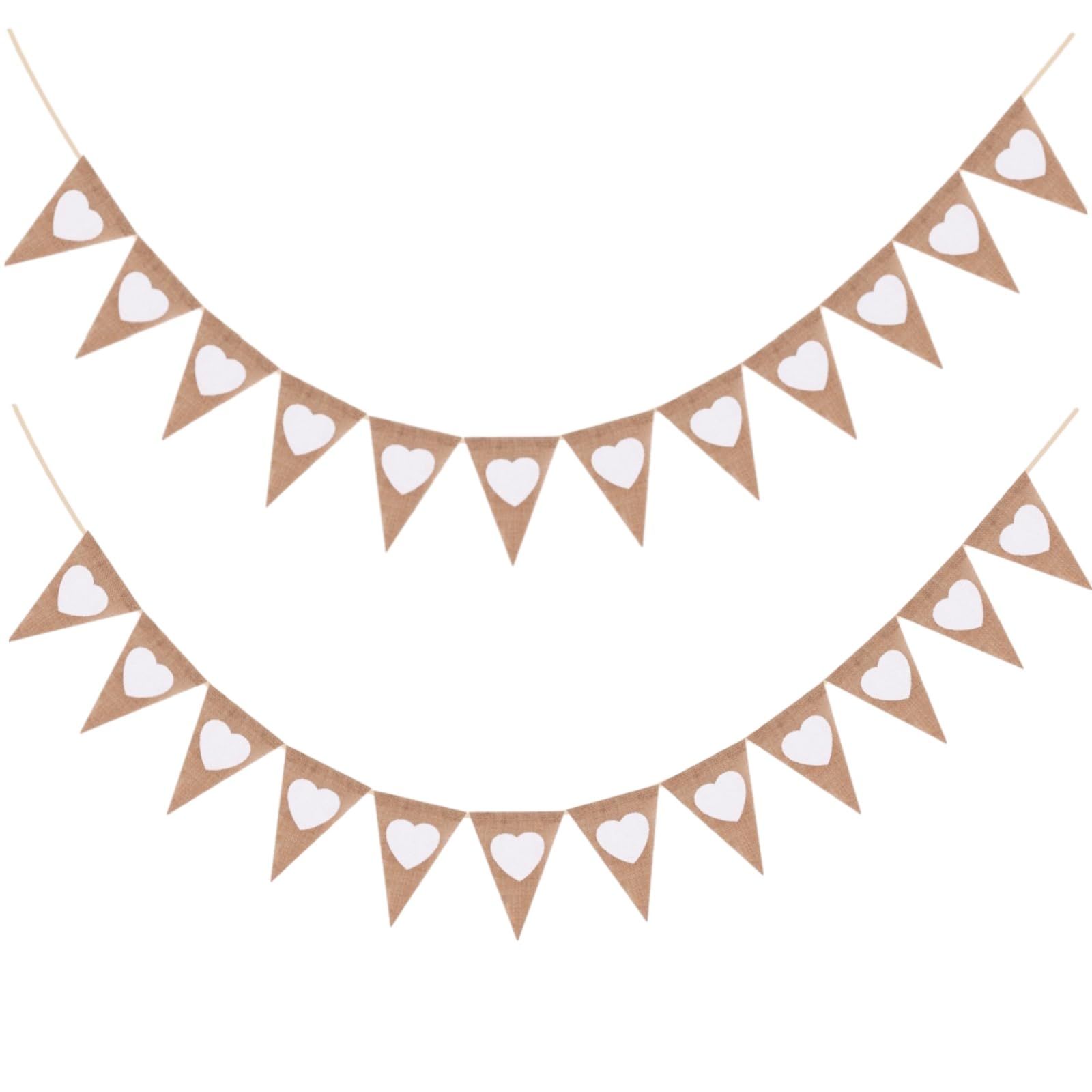 23Ft Burlap Banner Hessian Bunting 26 Pcs White Heart Pennant Banner Flag Linen Bunting Garland Streamers Triangle Flag Rustic Boho Party Decorations for Wedding Birthday Baby Showers Spring Easter