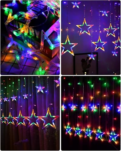 Image of Star Curtain LED Lights for Diwali Decoration | for Bedroom, Window, Balcony & Wall Decoration | 8 Mode Decorative String Lights for Home, Wedding & Party (Multicolor)