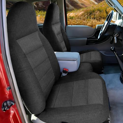 ESMING 2PCS 60/40 High Back Bench Seat Cover for Ford Ranger 2004 2005 2006 2007 2008 2009 2010 2011 2012, Protective Seat Protectors for High Back Bench Style Seats - Black