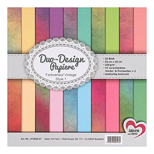 Ideen mit Herz Duo-Design-Papiere | Block mit 20 Blatt Bastelpapier | 25 x 25 cm | 250g/m² | beidseitig bedruckt | Designpapier, Motivpapier | ideal für Scrapbooking, Basteln (Vintage Style 01)