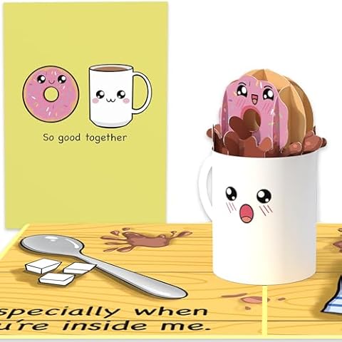 Funny Valentines Day Card For Him | Pop Up Cards Of Cute Donut Inside 3D Coffee Cup Valentine Day Cards | Anniversary Cards For Husband From Wife | Naughty Birthday Card For Boyfriend, Bf, Men Cover