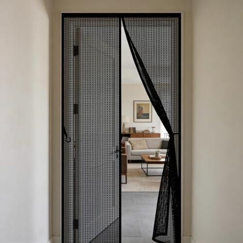Puerta Magnética 89 x 240 cm Mosquiteras Porta Imantada, Cortina Magnética Cierre Magnético de Arriba a Abajo, Automáticamente, Mantiene El Aire Fresco, para Patio Balcón, Negro