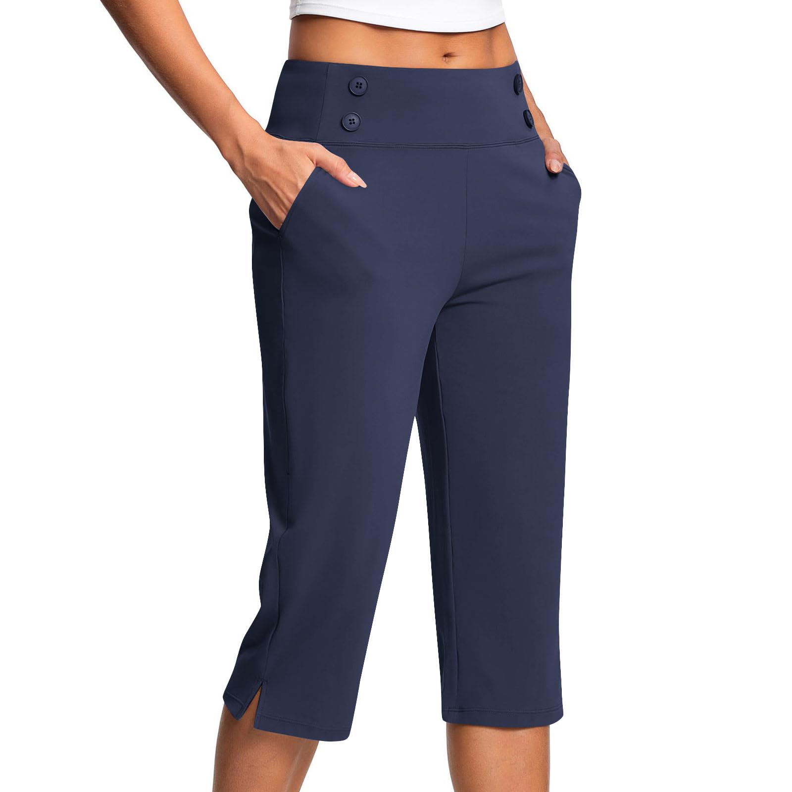 Pantalones Mujer Verano,Cintura Alta Pierna Rectos Capri Pantalones de Trabajo Frescos Ligeros Transpirable Pantalón de Chándal Sueltos Pantalon de Vestir Elasticidad Cómodo Yoga Fitness Pants