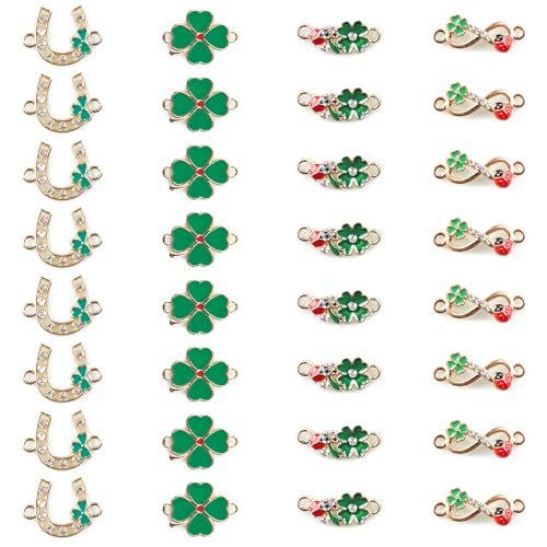 Niuhong CHARM 32Pcs Four Leaf Clover Ladybird Jewellery Connectors DIY Crafts Pendant, Green, Bitte beachten Sie die größentabelle