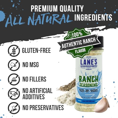 Image of Lane's Ranch Seasoning Powder, 4.27 oz - Versatile Ranch Powder for Wings, Veggies, Popcorn, Dips, Dressing & Pizza - Bold Buttermilk Herb Flavor, Gluten-Free, All-Natural, Low Sodium Seasoning