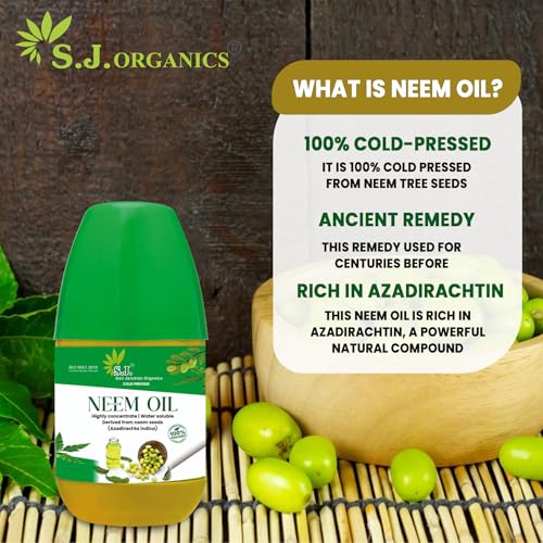 Image of SJ Organics Cold Pressed Neem Oil (900ml) Concentrate for Insects Spray in Plants & Garden | Removes Aphids Fungus Thriphs