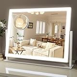 ROLOVE Lighted Makeup Mirror, 16.3'x12.6' Hollywood Vanity Mirror with Lights, 10X Magnification, 3 Color Lighting Modes, Smart Touch Control, 360° Rotation for Bedroom or Tabletop (White)