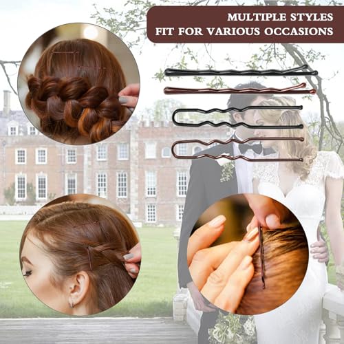 300pcs Bobby Pins Kit, 200 Hair Grips 100 Rubber Hair Bands for Women, U Shaped Hair Pins Black and Brown Bobby Pin Styling Accessories with Storage Box, 2inch, 2.36inch, 2.75inch - Image 5