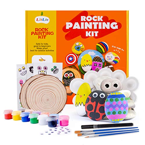 BOKIN RockÂ PaintingÂ Kit,River Stones/Palette/ Round Wood/Transfer Stickers/Acrylic Pen/Brushes ArtsÂ CraftsÂ Supplies forÂ Kids and Adults,Mandala RockÂ Painting,Hide and Seek Gift