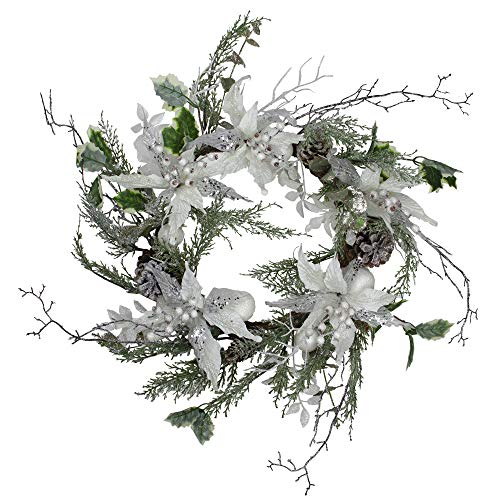 Northlight Iced White Poinsettia Artificial Christmas Wreath - 22 inch, Unlit