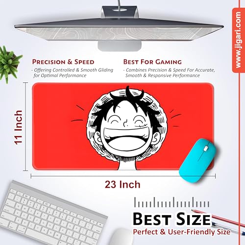 Image of Anime Theme Printed XL Extended Stich Edge Mousead | Smooth Surface Gaming Mousepad with Anti-Slip Rubber Base | 3mm Thick - 11 x 23 Inch (Happy Luffy (P106))