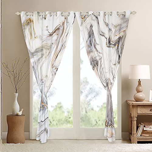 Homemissing Marble Curtains Grey Gold Abstract Geometric Window Drapes for Bedroom Living Room Crack Brick Texture, W46*L72 - Image 4