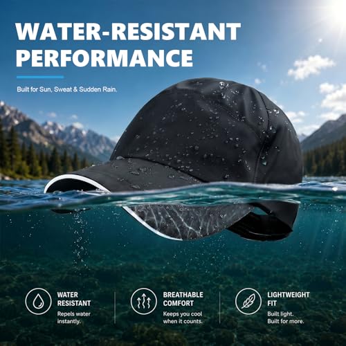 Image of Mens Waterproof Baseball Cap Womens Rain Hat Quick Dry Running Hat with Sweatband Outdoor Golf Breathable Sports Cap