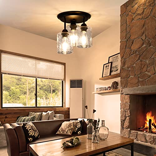 Lcaoful Semi Flush Mount Ceiling Light Fixtures With Seeded Glass Shades For Kitchen Entryway And Hallway, 3 Lights Vintage Oil Rubbed Bronze Ceiling Lighting Ul Listed. #TOP5