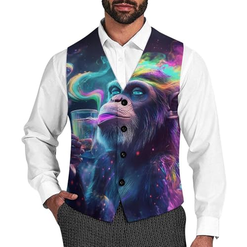 Monkey Is Smoking Trendy Vest Suit for Men V Neck Formal Dress Waistcoat Vests Business Slim Fit