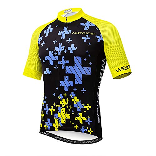 Cycling Jersey Men,Short Sleeve Bike Jersey Riding Tops Outdoor Bicycle Shirt,MTB Cycling Clothing Black Yellow