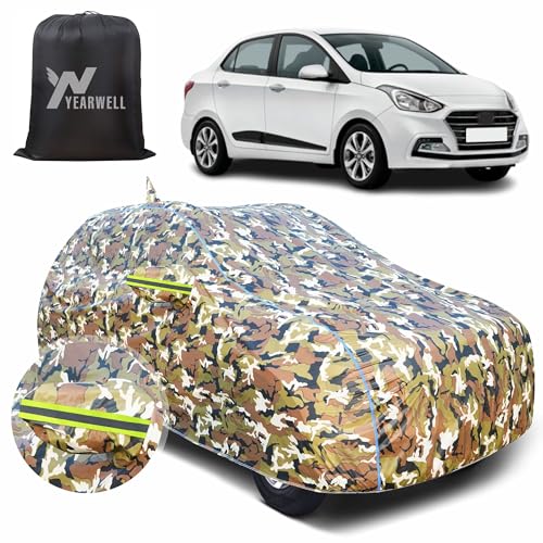 Image of Car Body Cover for Hyundai Xcent, 100% Waterproof with Mirror & Antenna Pockets, Military Print Design, UV & Dust Protection, Triple Stitched, Sky Piping & Reflector (Jungle Print)