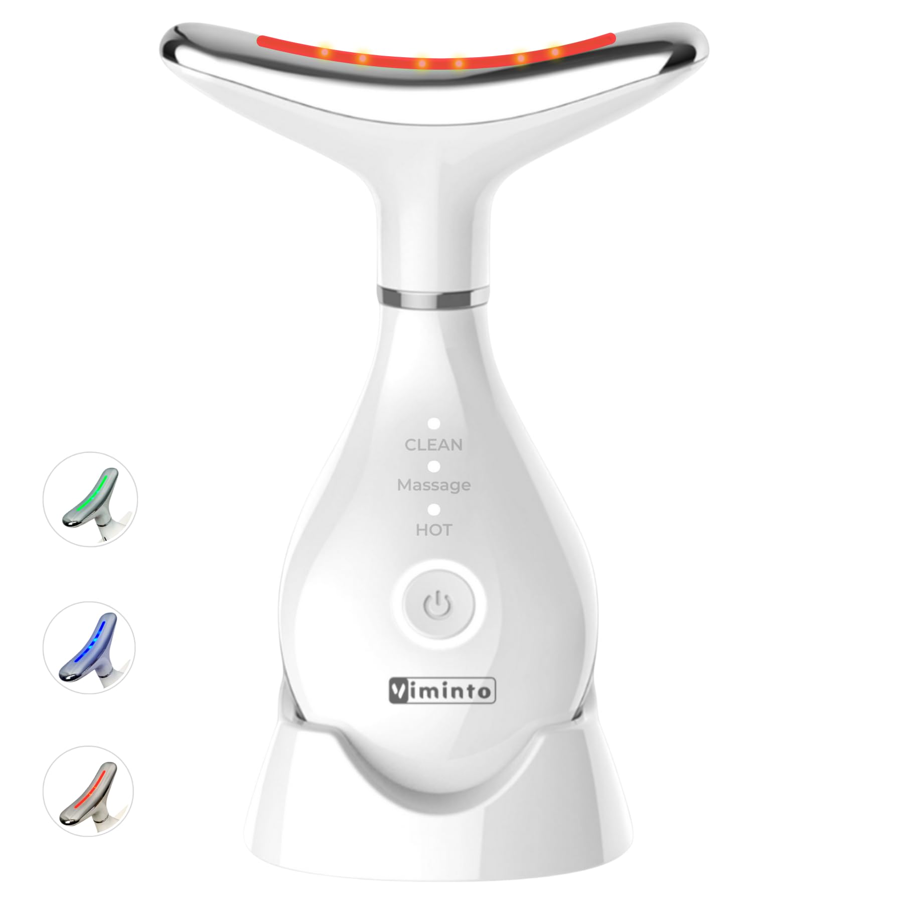 Masajeador facial 3 en 1, herramienta de masajeador facial con calor relajante, vibración y tacto inteligente, modos de luz roja, azul y verde para relajación y resplandor, compacto y 3