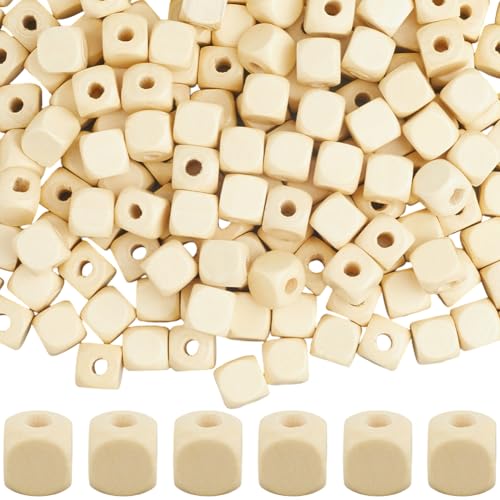 SOFPLATE 300 pieza de Cuentas de Cubo de Madera de 10mm Cuentas Cuadradas de Madera Sin Terminar Espaciadores Sueltos de Madera Burlywood Lisas Y Pequeñas Accesorios para Hacer Joyas Pulseras Collare