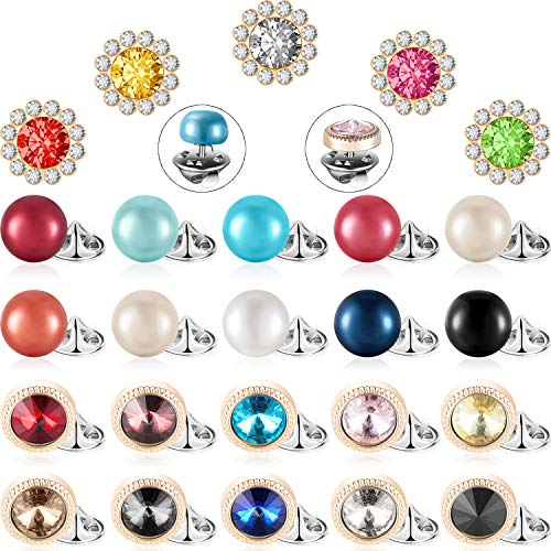 WILLBOND 30 Pieces Brooch Buttons Safety Cover up Button Shirt Brooch Lapel Pins Buckle Decorate Button, 3 Shiny Styles