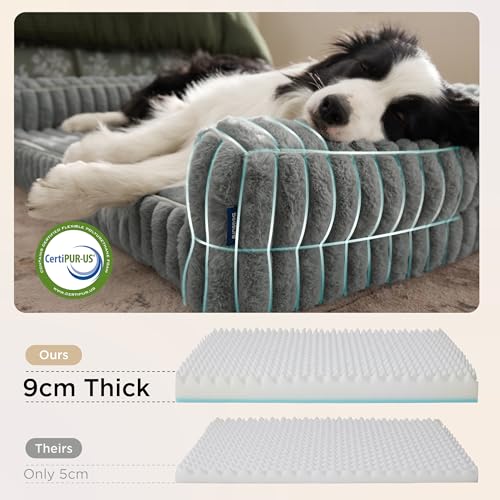 BEDSURE orthopädisches Hundebett Grosse Hunde - 89x64x18cm wasserdichtes Hundesofa mit Memory-Schaum & Eierkarton-Schaum, waschbarer und Abnehmbarer Cordbezug Hundecouch, grau