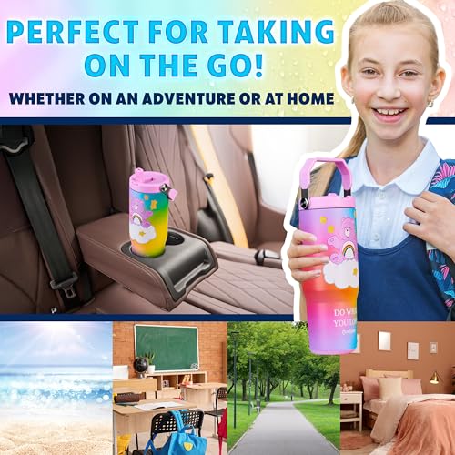 Image of Get Trend Care Bears Tumbler with Straw 30oz Kids Teens Insulated Cup with Lid Handle Travel Mug Cups with Lids for School Sports Gifts for Kids (Multi Care Bears)