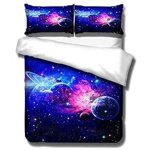 3D Galaxy Sky Dekbedovertrek Single Double King Size Purple Star Moon Beddegoed Dekbedovertrek met Ritssluiting en…