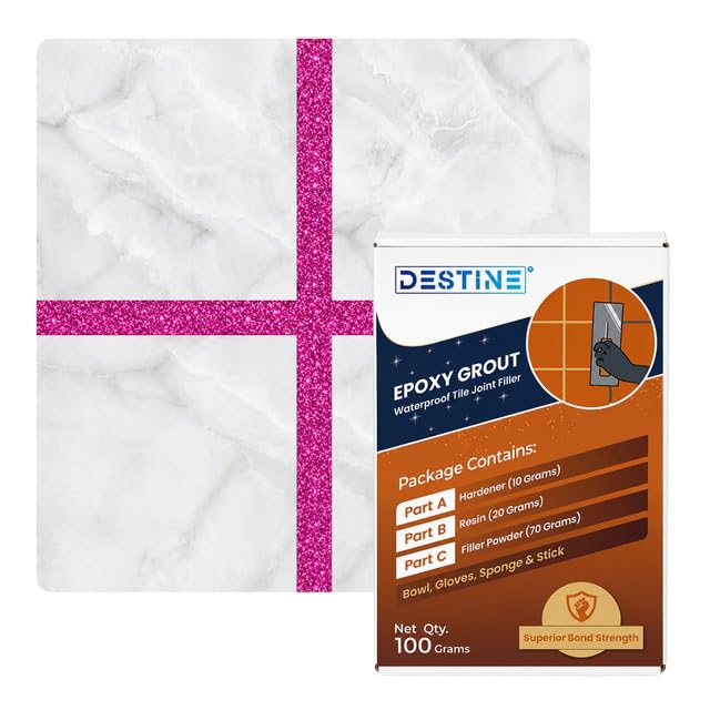Image of DESTINE Epoxy Grout for Tiles (110 Colours)(100 g), Waterproof Joint Filler, Crack Filler, Tiles Gap Filler, Stain Free, Acid & Chemical Resistance Epoxy Grout (Luxury [Baby Pink Glitter])