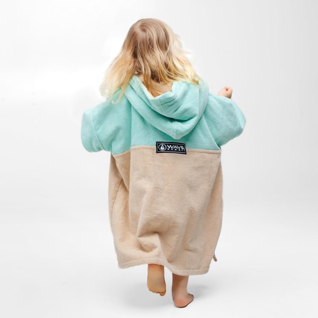 WAVE HAWAII Surfponcho für Körpergrößen von 90-120 cm Poncho ÖKO Baumwolle Umkleidehilfe für Schwimmen Strand Surfen Surf Poncho Badeponcho Duschponcho für Kinder Jungen Mädchen Damen