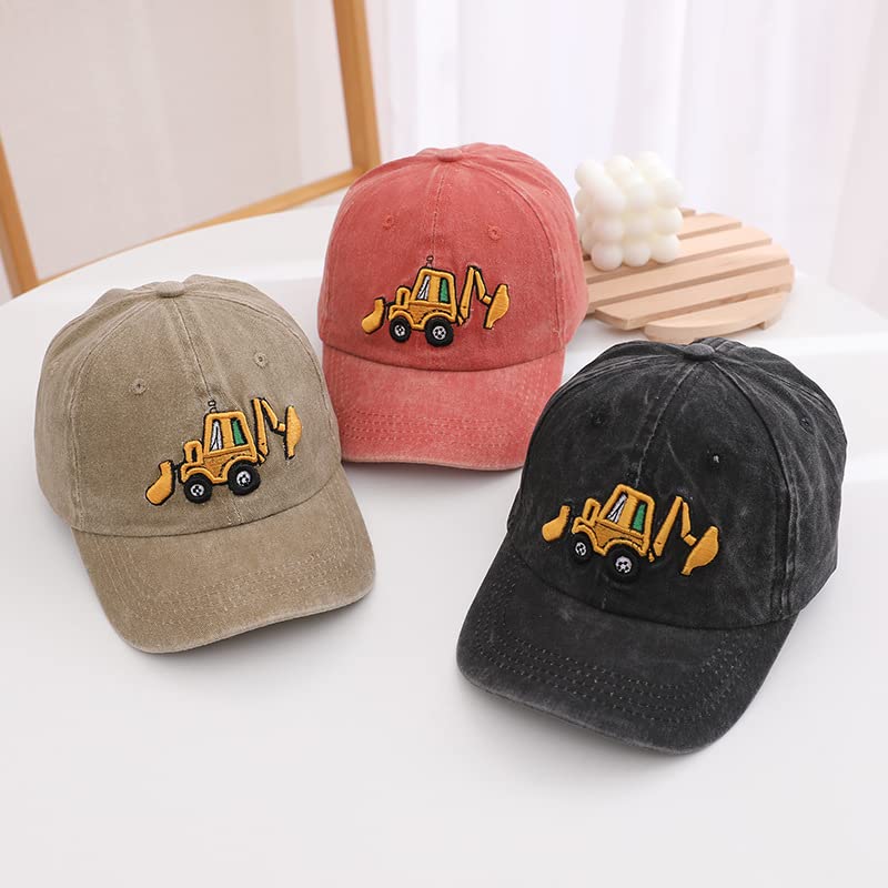 Embroidered Excavator Baseball Cap Adjustable Cotton Washed Vintage Truck Hat Summer Sun hat for boy Girls4