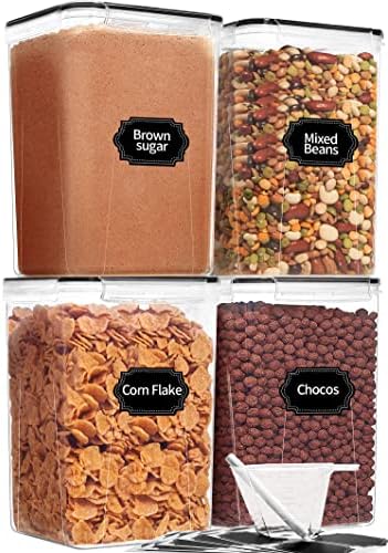 4PCS Airtight Food Storage Containers with lids 6.5L/220oz, Skroam Flour Sugar Containers for Kitchen Pantry Organization, Storage Containers for Pantry, Cereal Containers, 1 Measuring Cup & 20 Labels