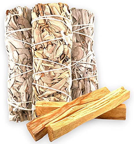 Yerbero - 1 Premium 4'' White Sage Smudging Sticks | California White Sage | Salvia | 1 Hand Tied For Home Spiritual Blessing Positive Energy Harmony & Meditation. (White Sage + Palo Santo) #TOP1