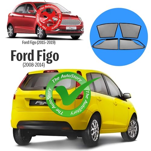 Image of AutoStory Magnetic Car Sunshade for Figo Old 2008-2014 | Front Half Cut for Mirror Visibility + Rear Full Coverage with Zipper | Heavy Heat & UV Protection | Privacy Side Window Curtains Shades