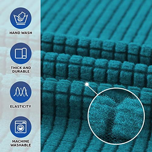 KEKUOU Stretch Single Sofa Slipcover 1 Piece Couch Sofa Cover (31"-55") Furniture Protector 1 Seater Sofa with Elastic Bottom for Kids,Pet.Jacquard Small Checked Pattern Fabric(Small,Peacock Blue)