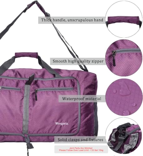 Image of Woogwin Travel Duffel Bag Large Foldable Waterproof Overnight Bag for Beach Swim Bags Pool Sports Gym