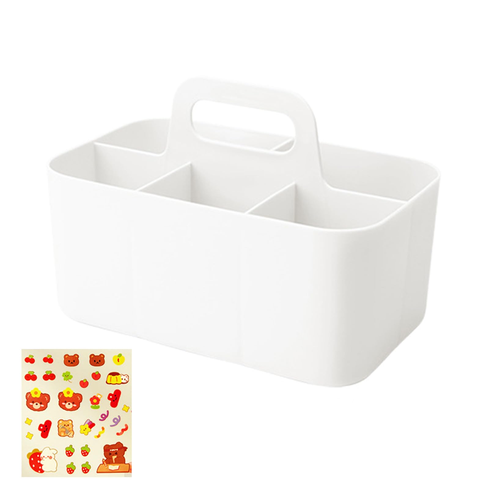 Rbrmhm White Desktop Stationary 5 Compartments Marker Caddies With Handle Big Capacity Art Supply Storage Holder