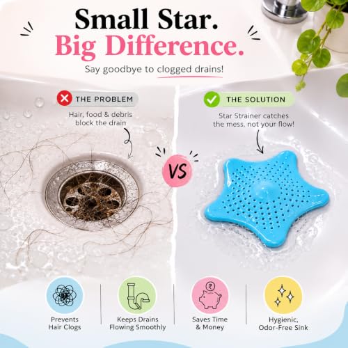Image of Silicone Star Shape Drain Strainer for Kitchen Sink & Bathroom Wash Basin Hair Catcher Sink Filter with Strong Suction Cup | Reusable Drain Cover for Shower, Bathtub & Laundry
