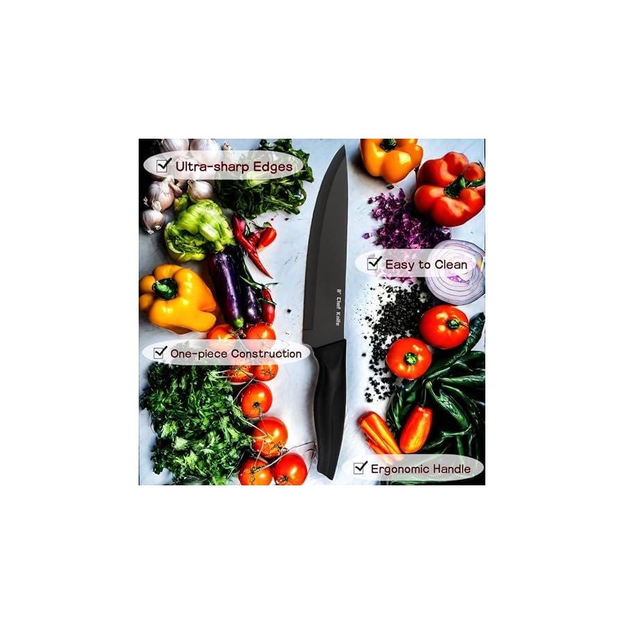 CHOWAY Knife Set, 14 Pieces Kitchen Knife Set with Block, High Carbon Stainless Steel Knife Block Set, Dishwasher Safe Cutlery, Black