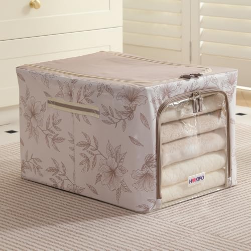 Image of HOKIPO Folding Storage Box and Organiser for Clothes, 600D Oxford Fabric Storage Box, Latte Floral - Large Pack of 1 (AR-6489-LBR)