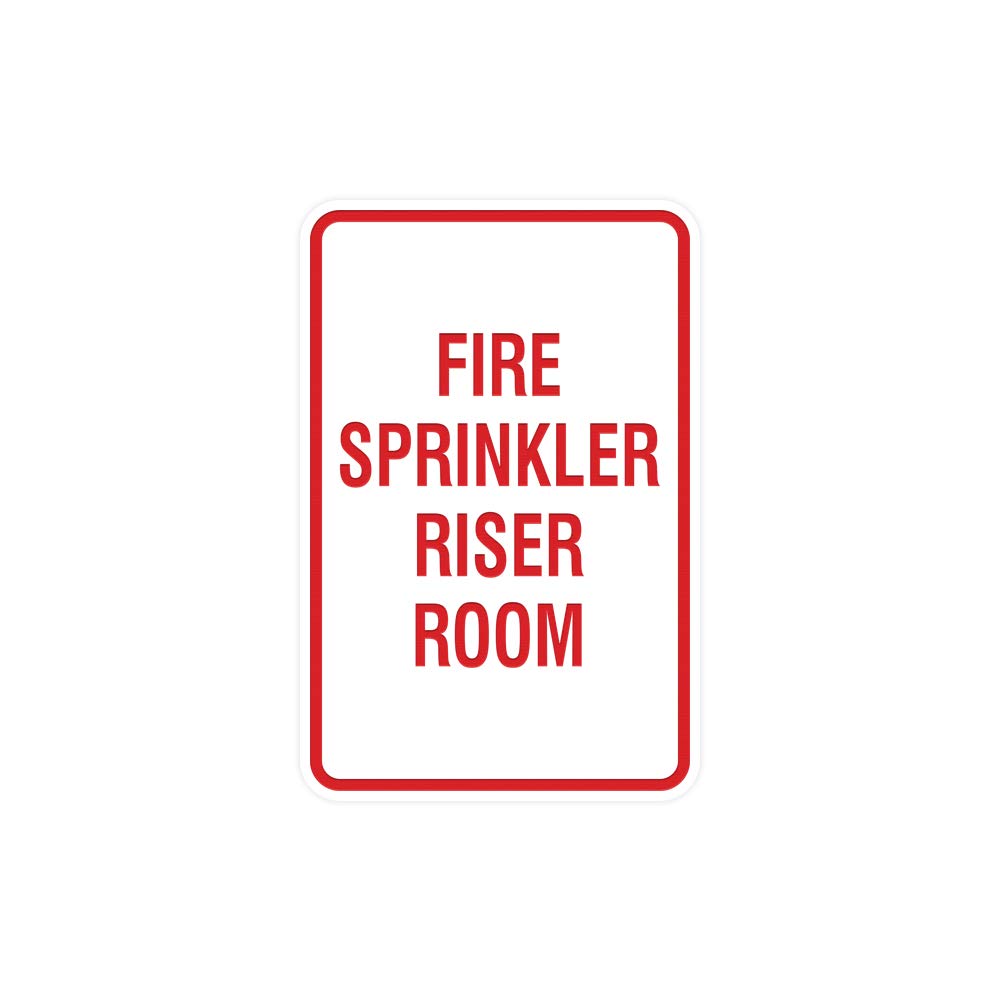 Portrait Round Fire Sprinkler Riser Room Sign with Adhesive Tape, Mounts On Any Surface, Weather Resistant, Indoor/Outdoor Use (White/Red) - Medium