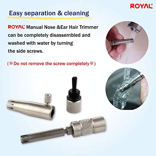 Image of ROYAL [Made in Korea] Premium Manual Nose Hair Trimmer for Men Silver Bullet, Battery-Free, Stainless Steel Rotary Blade Grooming Tool, Waterproof, Safe & Painless with Patented Mechanism, ET-3