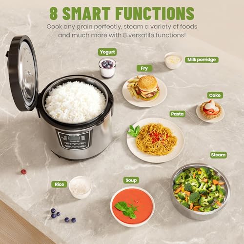 Image of 20 Cup Cooked (10 cup uncooked) Rice Cooker with 8 Functions, Healthy Cooking Stainless Steel Pot & Steamer, Removable Inner Cover, Stainless Steel Silver