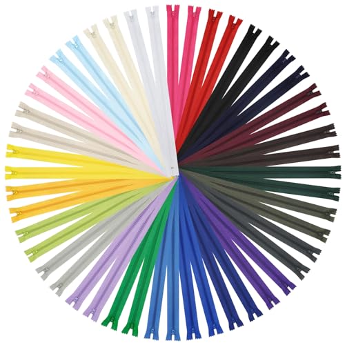 DOITEM Nylon Fermeture éclair pour L'artisanat de Couture | 24 Couleurs Mélangées #3 | 48 Pcs/Paquet (Multicolore, 30CM)