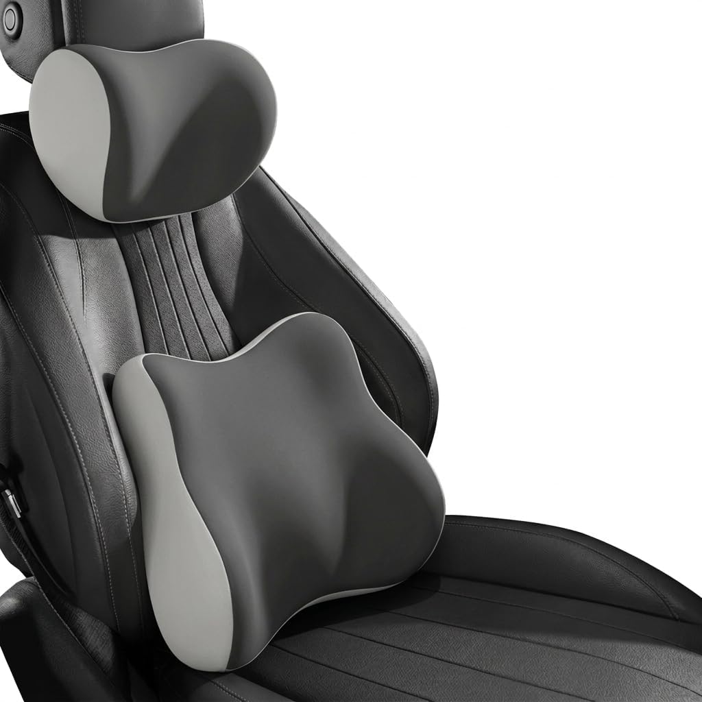 WANJUNSHANGMAOYOUXIAN Car Cushion Lumbar Pillow Headrest for Audi RS Q8 Mk1 ab 2019, Waterproof Ergonomic Premium Memory Foam Car Neck Cushion & Lumbar Support Pillow Set,Blackish-gray