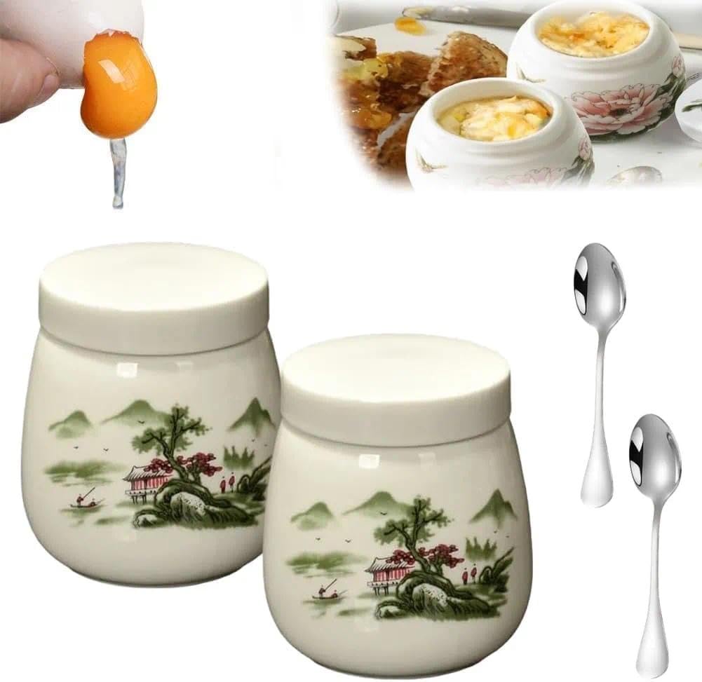 Hueveras con tapas de cerámica vintage de 220 ml vajilla de porcelana para microondas