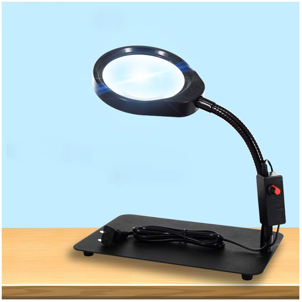 10 x lupa ze światłem i stojakiem do ścisłej pracy, wolne ręce, przyciemniana dioda LED, duża przenośna podświetlana lupa z podświetleniem LED, regulowana konstrukcja składana, do czytania inspekcji, lutowania, ręczne naprawa